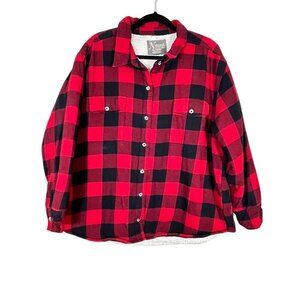 Flannel Buffalo Check Sherpa Shirt XL Red Lumberjack Plaid Western Festive 80s